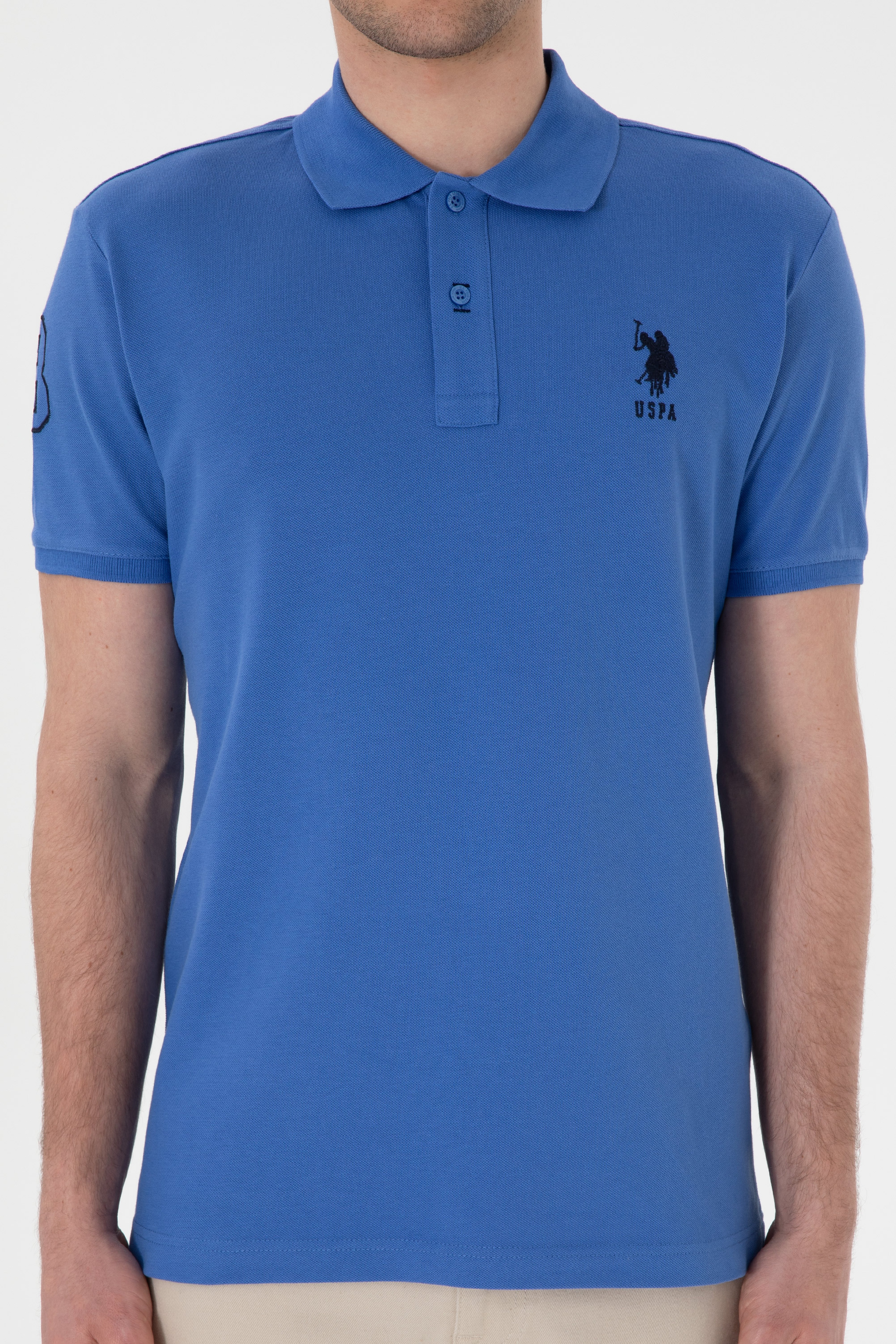Erkek Slim Fit Polo Yaka İndigo Basic Tişört - Image 7