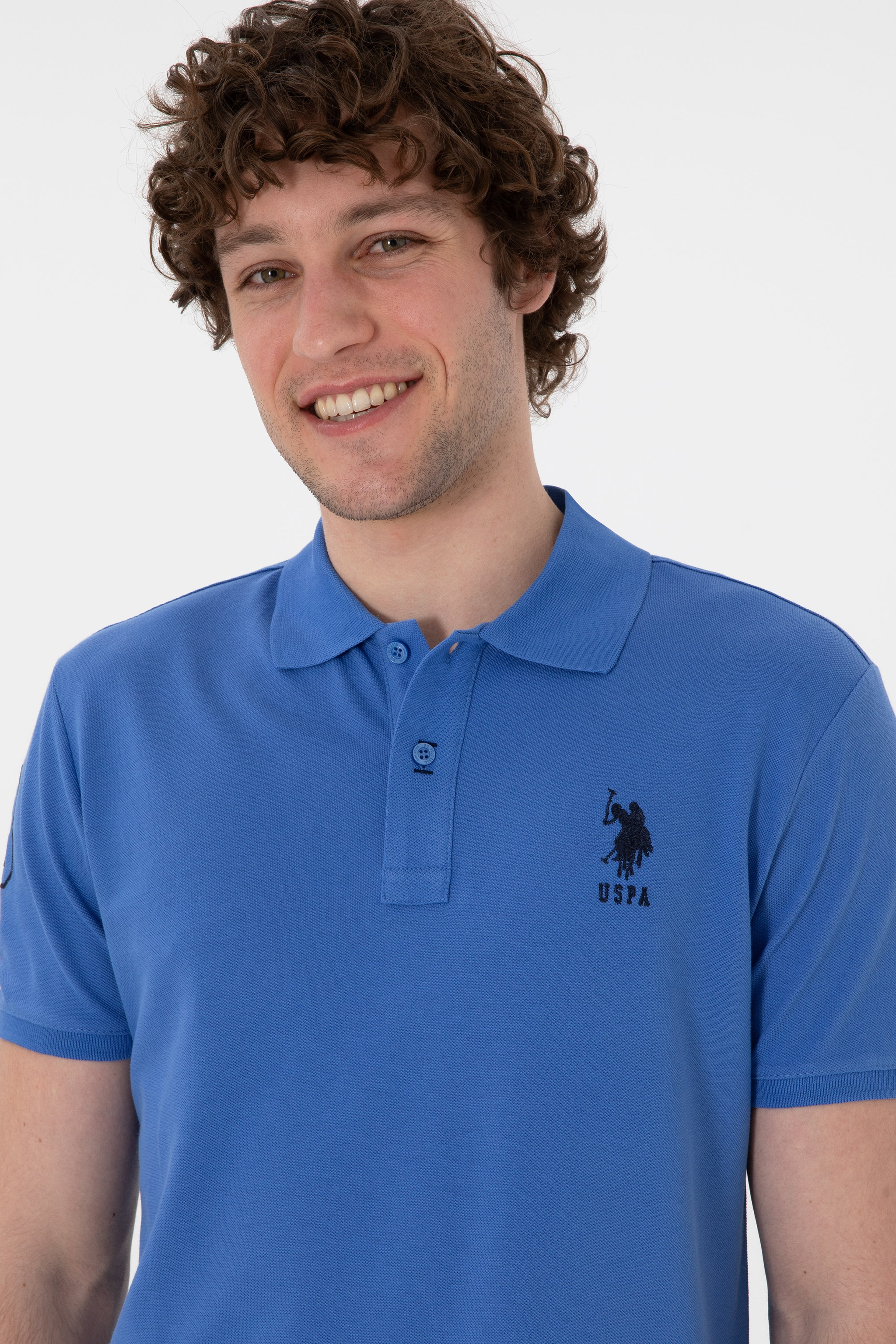 Erkek Slim Fit Polo Yaka İndigo Basic Tişört