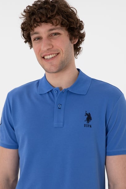 Erkek Slim Fit Polo Yaka İndigo Basic Tişört