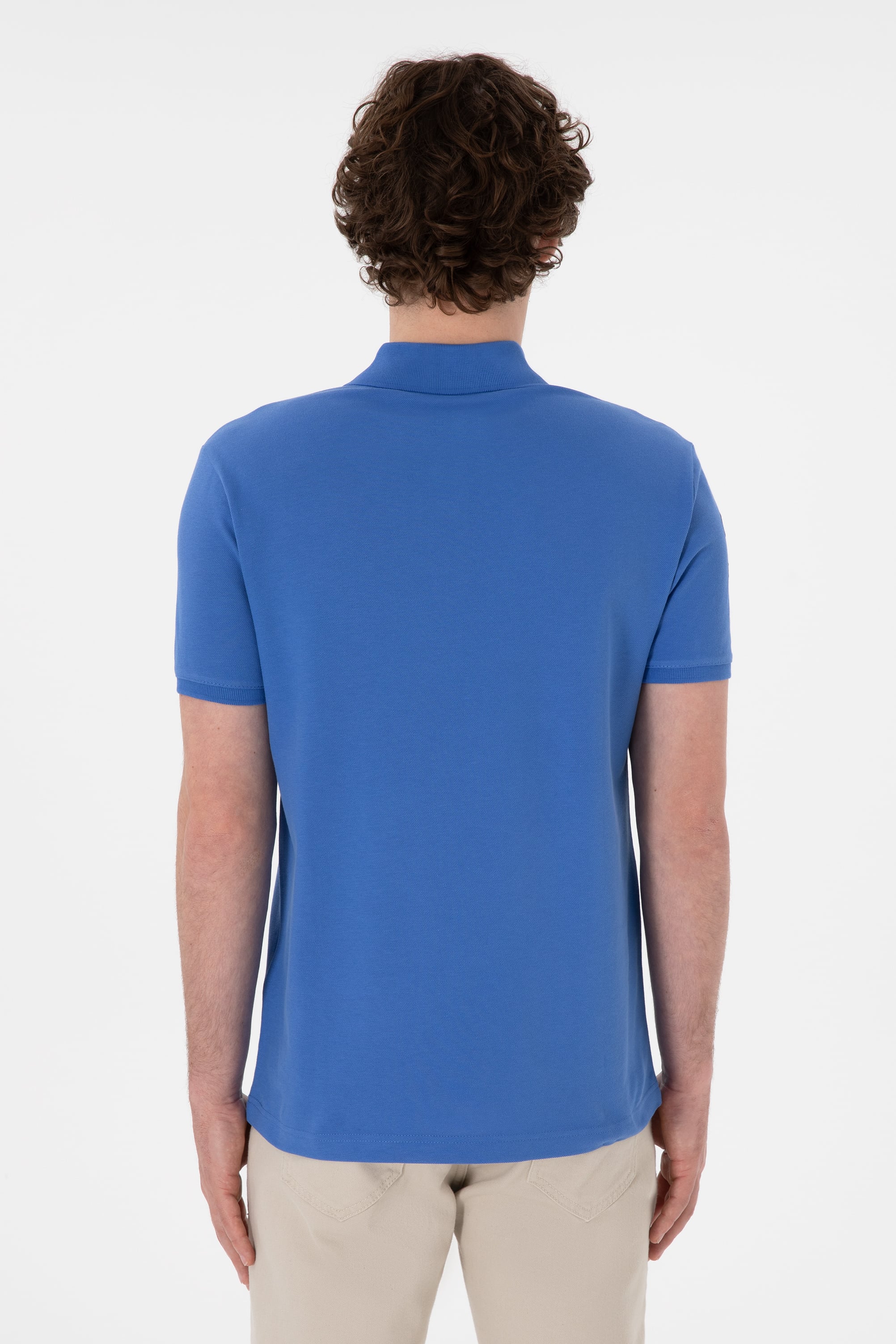 Erkek Slim Fit Polo Yaka İndigo Basic Tişört - Image 6