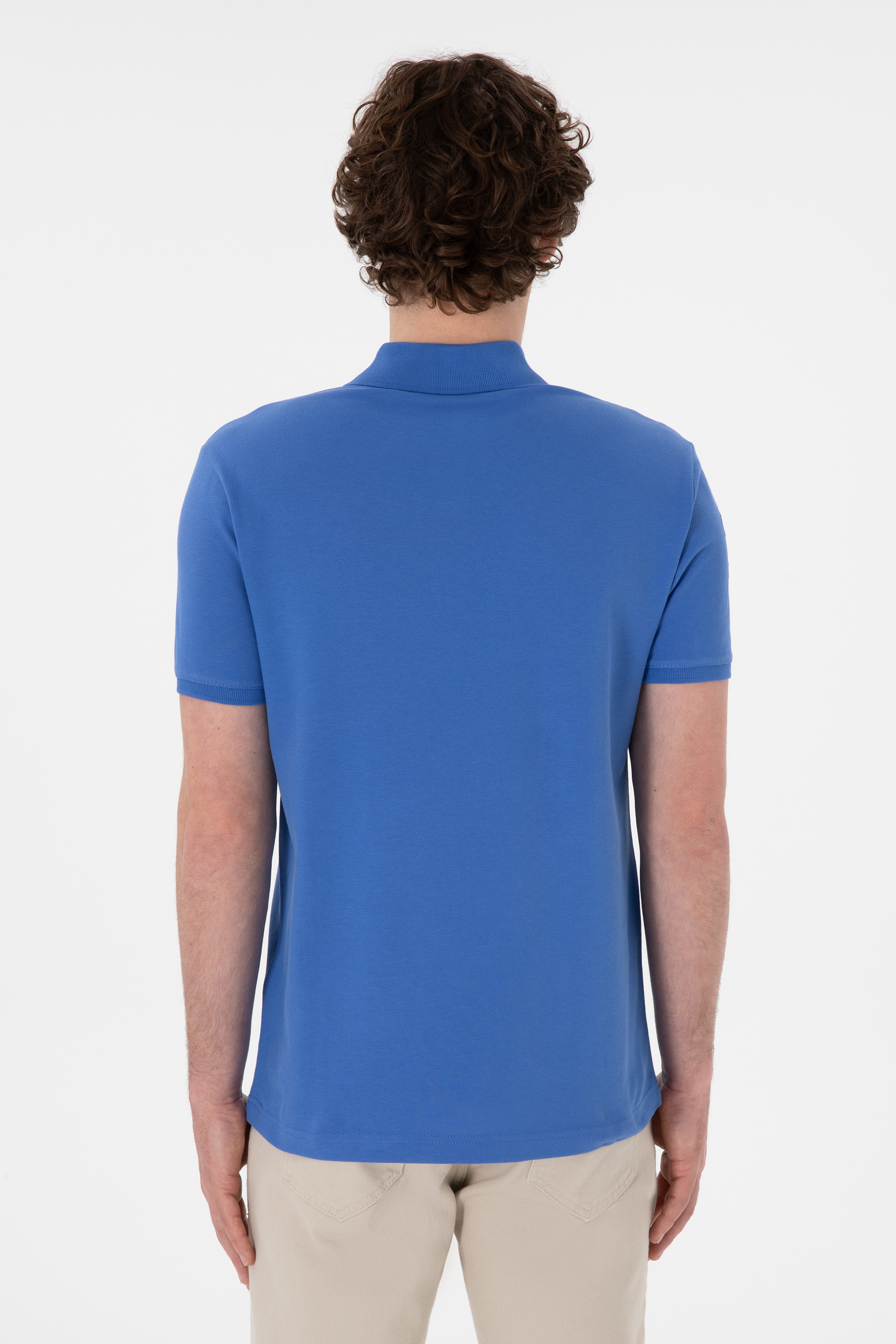 Erkek Slim Fit Polo Yaka İndigo Basic Tişört