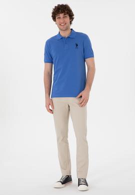 Erkek Slim Fit Polo Yaka İndigo Basic Tişört - 50305929298