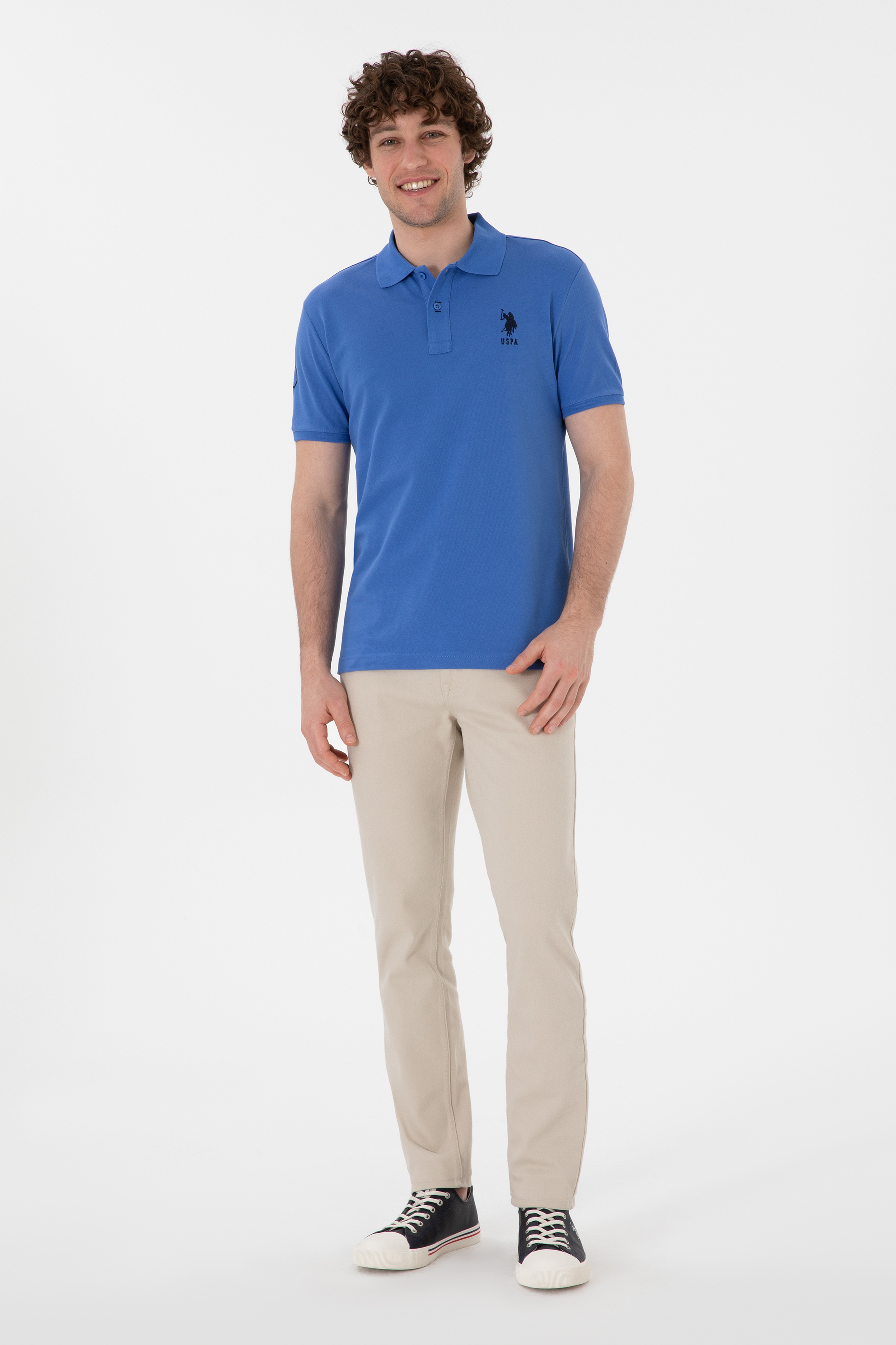 Erkek Slim Fit Polo Yaka İndigo Basic Tişört