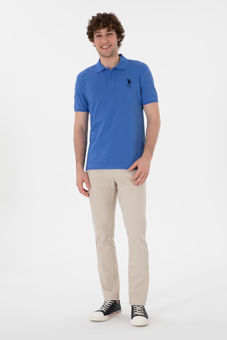 Erkek Slim Fit Polo Yaka İndigo Basic Tişört - 50305929298