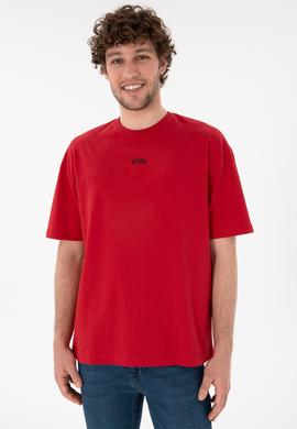 Erkek Comfort Fit Bisiklet Yaka Kırmızı Tişört - 50306017050