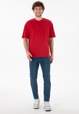 Erkek Comfort Fit Bisiklet Yaka Kırmızı Tişört - 50306017050