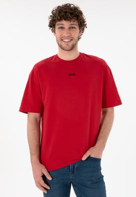 Erkek Comfort Fit Bisiklet Yaka Kırmızı Tişört - 50306017050