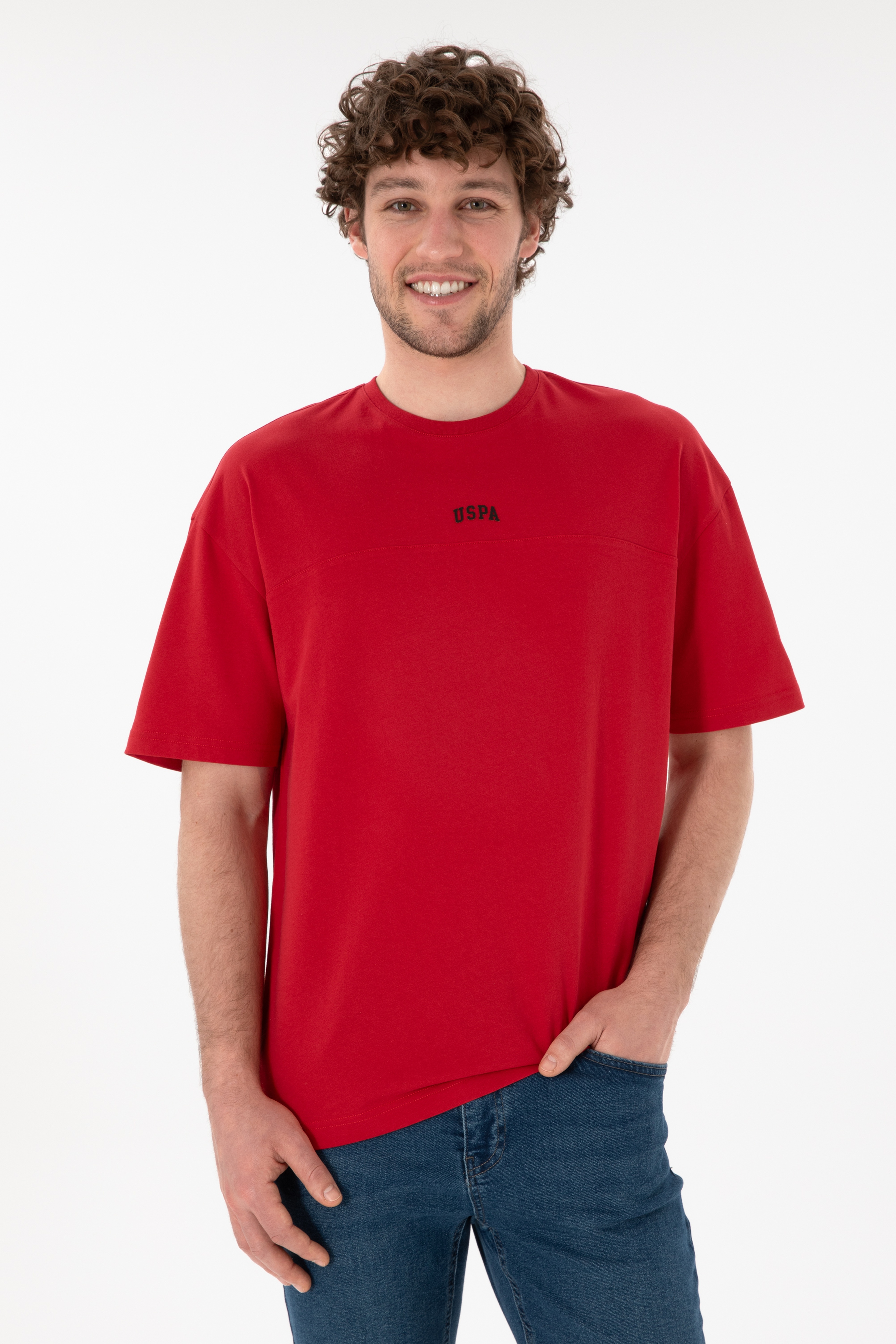 Erkek Comfort Fit Bisiklet Yaka Kırmızı Tişört - Image 1