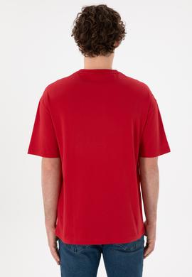 Erkek Comfort Fit Bisiklet Yaka Kırmızı Tişört - 50306017050