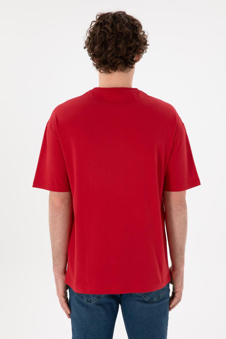 Erkek Comfort Fit Bisiklet Yaka Kırmızı Tişört - 50306017050