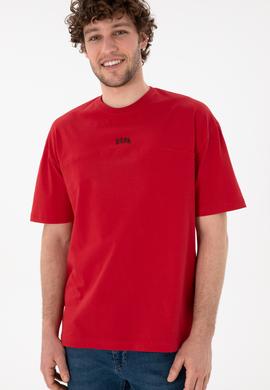 Erkek Comfort Fit Bisiklet Yaka Kırmızı Tişört - 50306017050