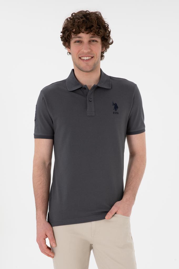 Erkek Slim Fit Polo Yaka Antrasit Basic Tişört