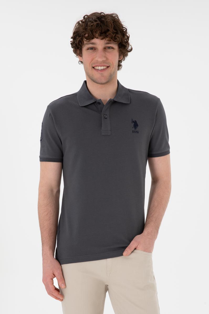 Erkek Slim Fit Polo Yaka Antrasit Basic Tişört