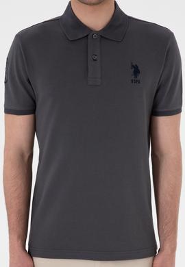 Erkek Slim Fit Polo Yaka Antrasit Basic Tişört - 50305929209