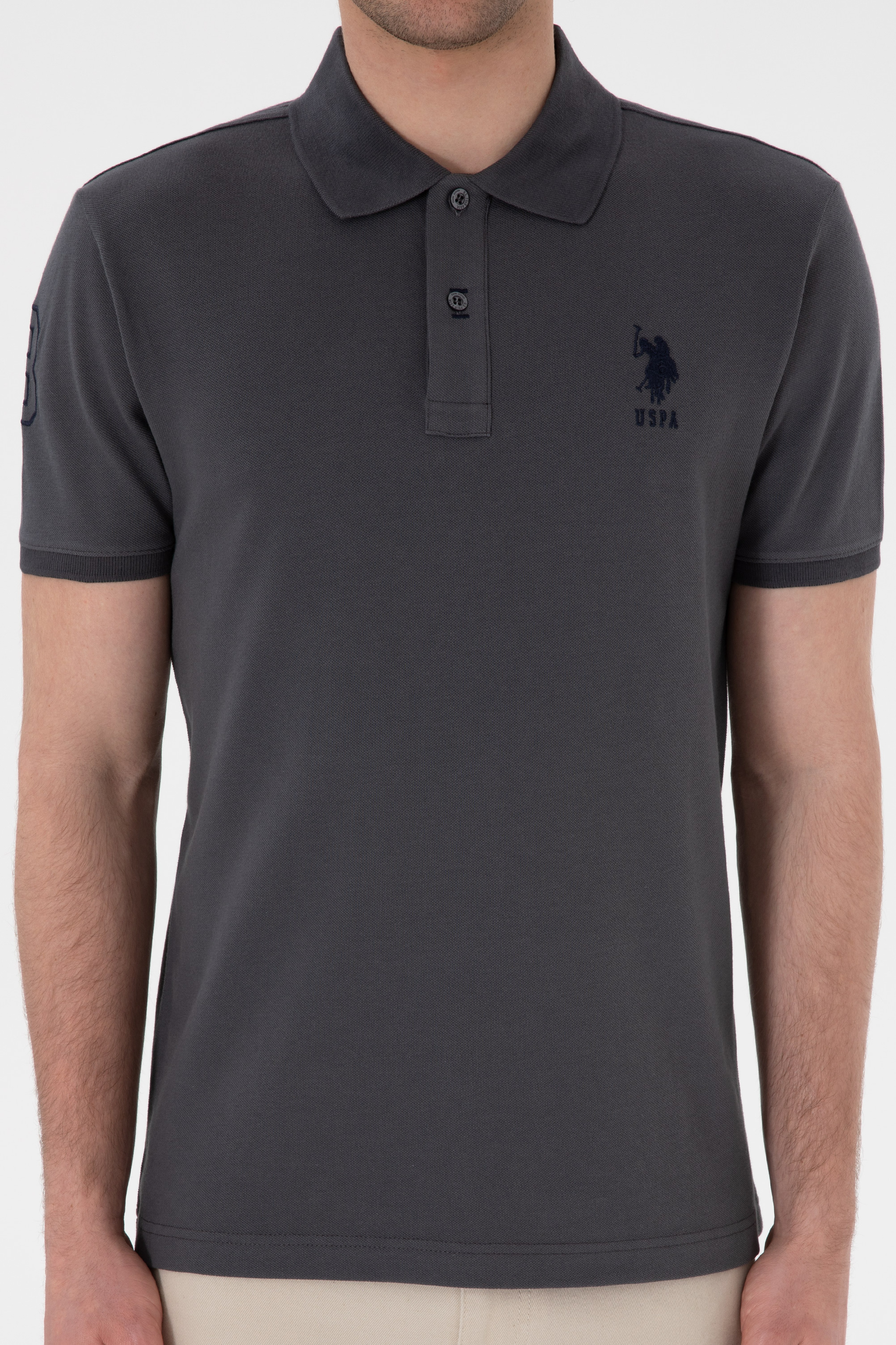 Erkek Slim Fit Polo Yaka Antrasit Basic Tişört - Image 7