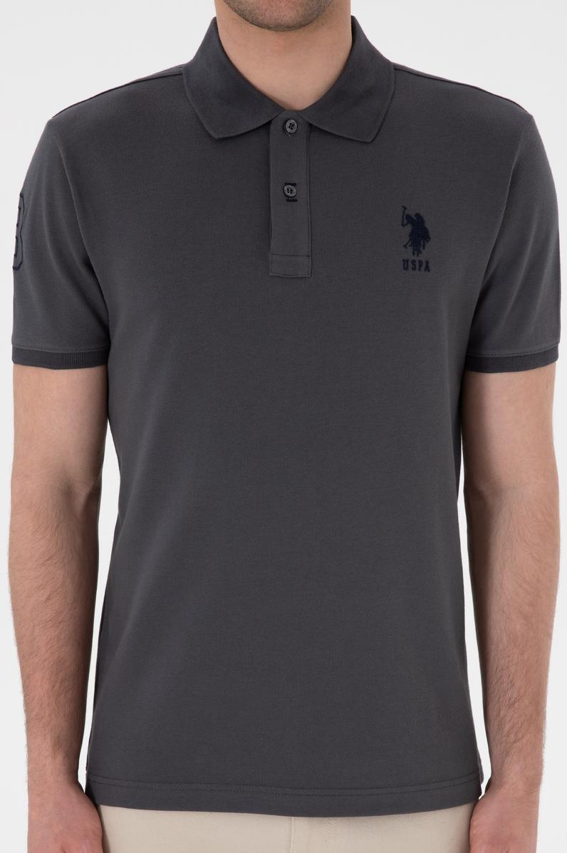 Erkek Slim Fit Polo Yaka Antrasit Basic Tişört