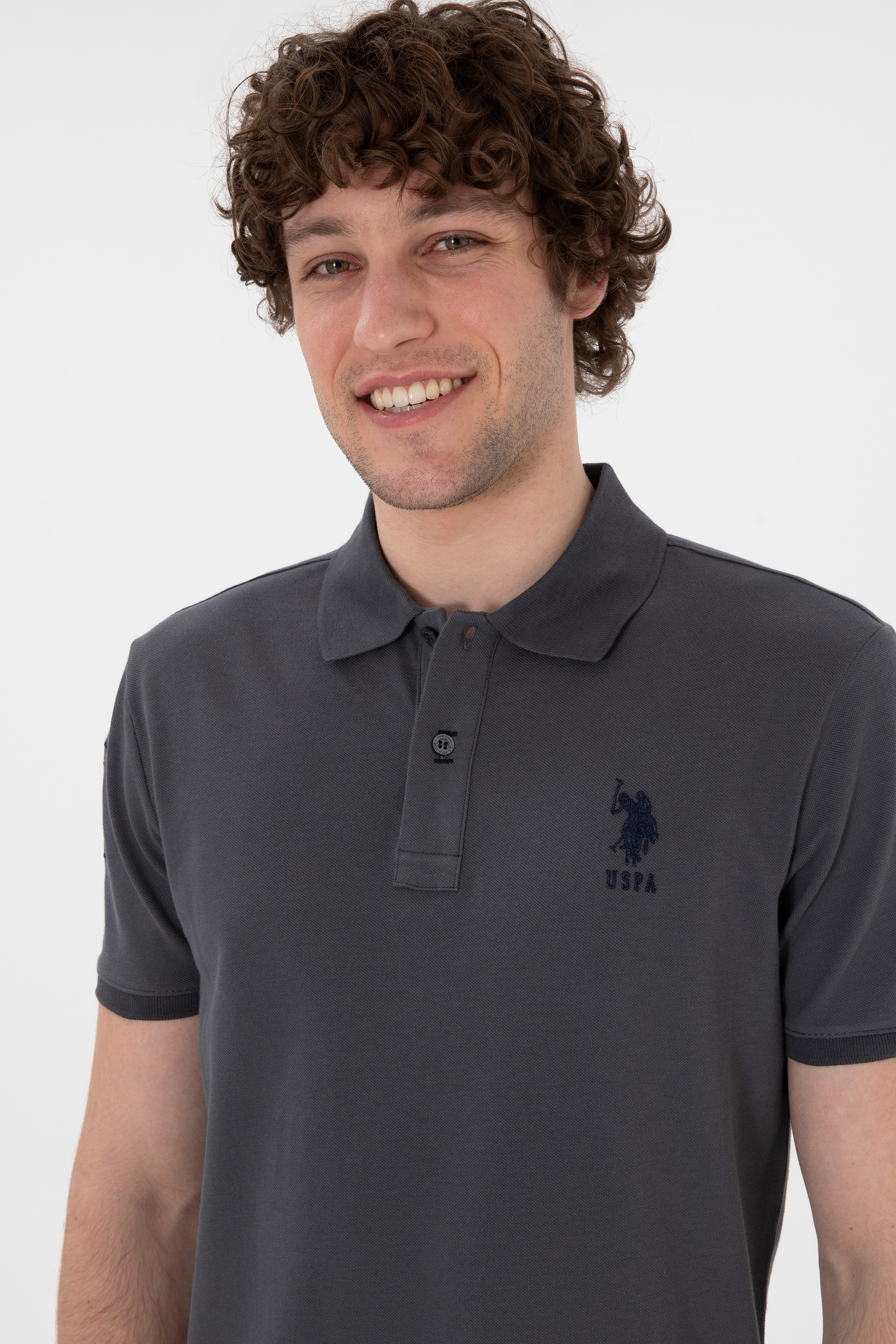 Erkek Slim Fit Polo Yaka Antrasit Basic Tişört - Image 3