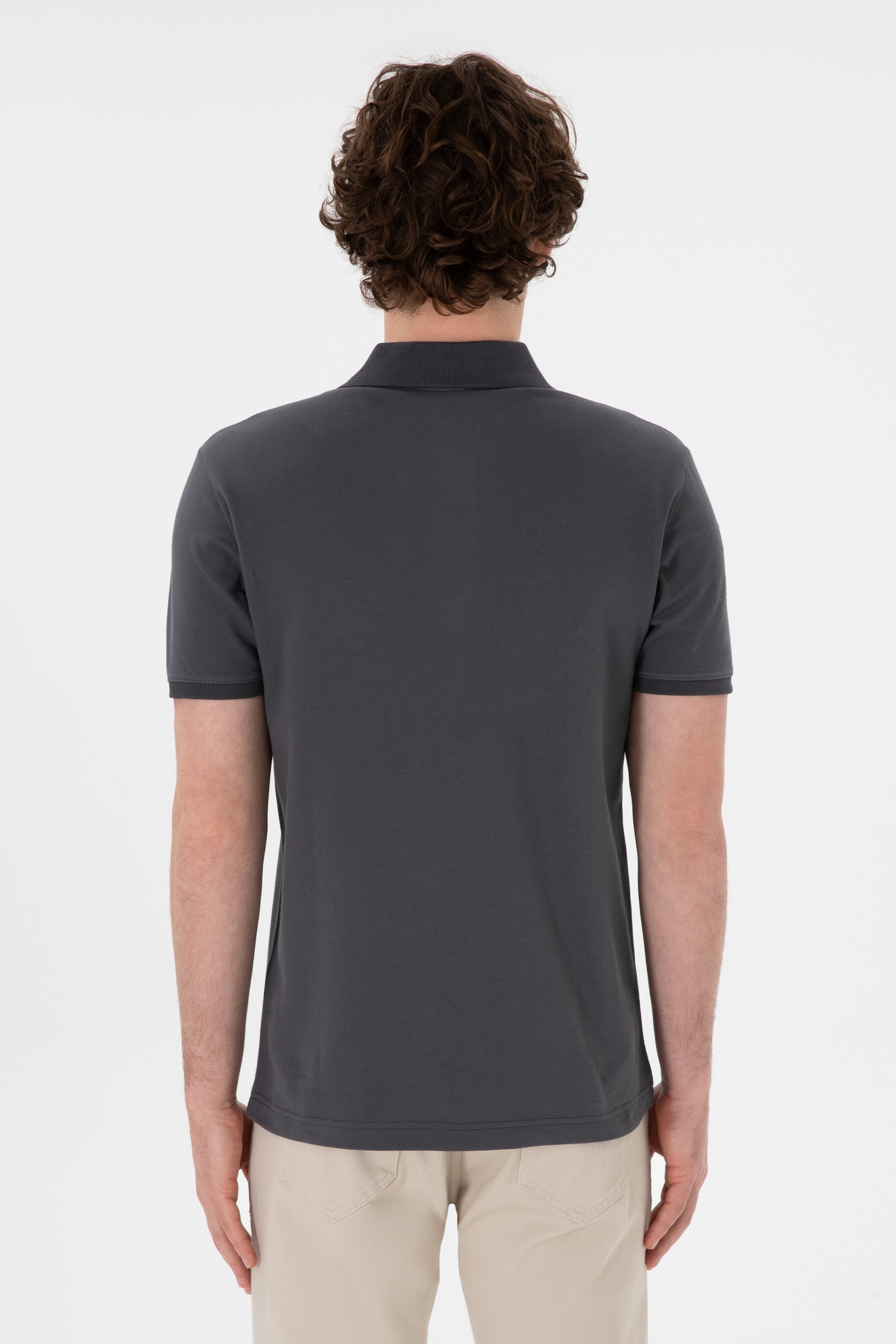 Erkek Slim Fit Polo Yaka Antrasit Basic Tişört - Image 6