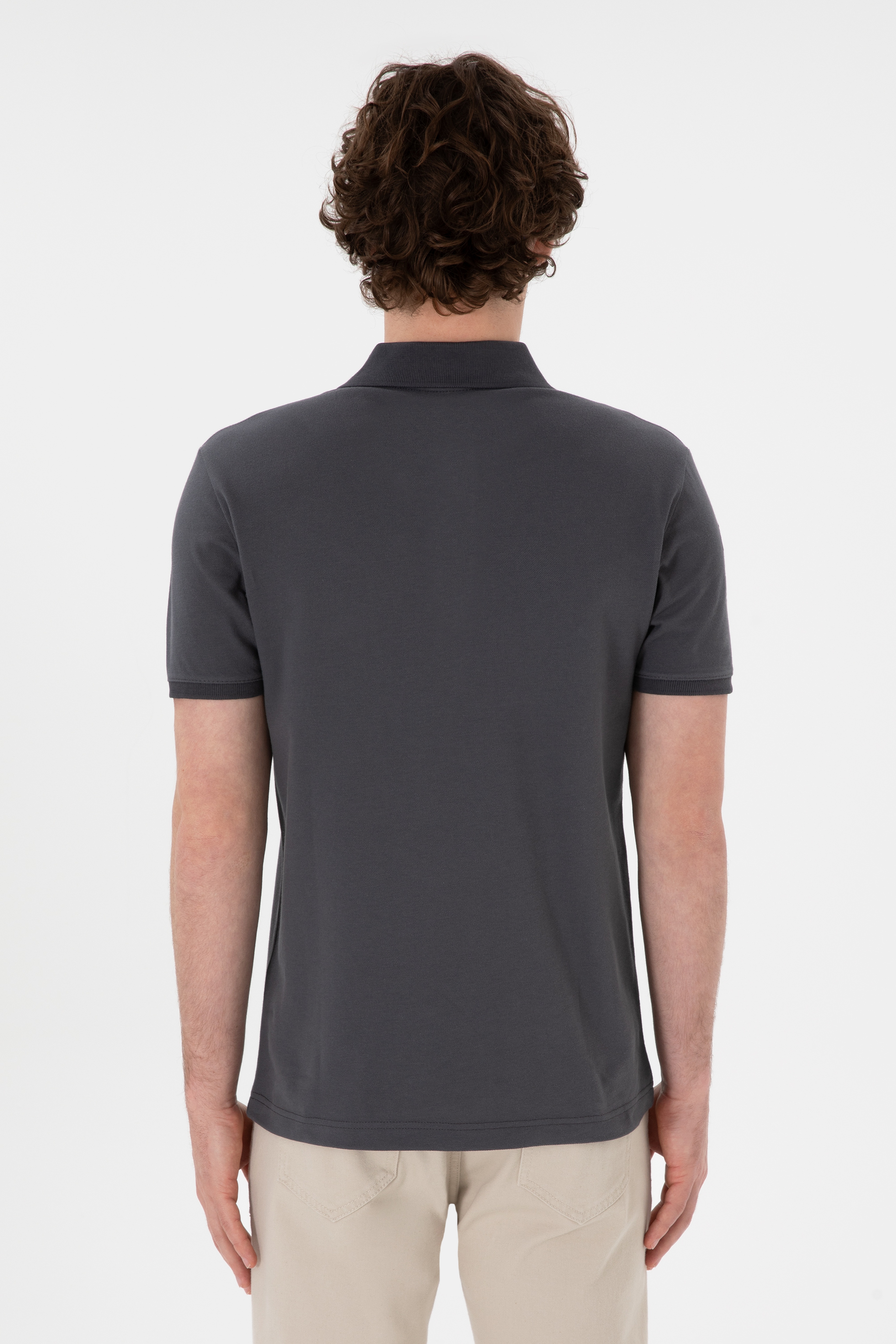 Erkek Slim Fit Polo Yaka Antrasit Basic Tişört