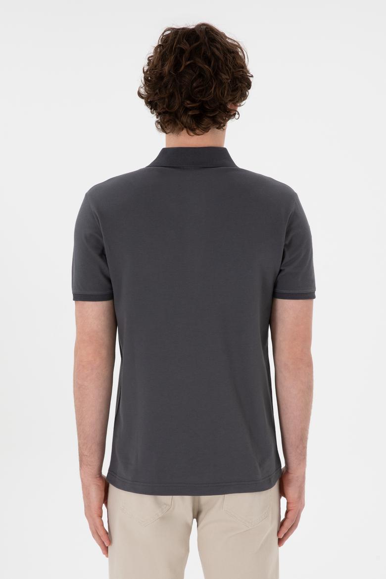 Erkek Slim Fit Polo Yaka Antrasit Basic Tişört - 50305929209