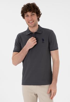 Erkek Slim Fit Polo Yaka Antrasit Basic Tişört - 50305929209