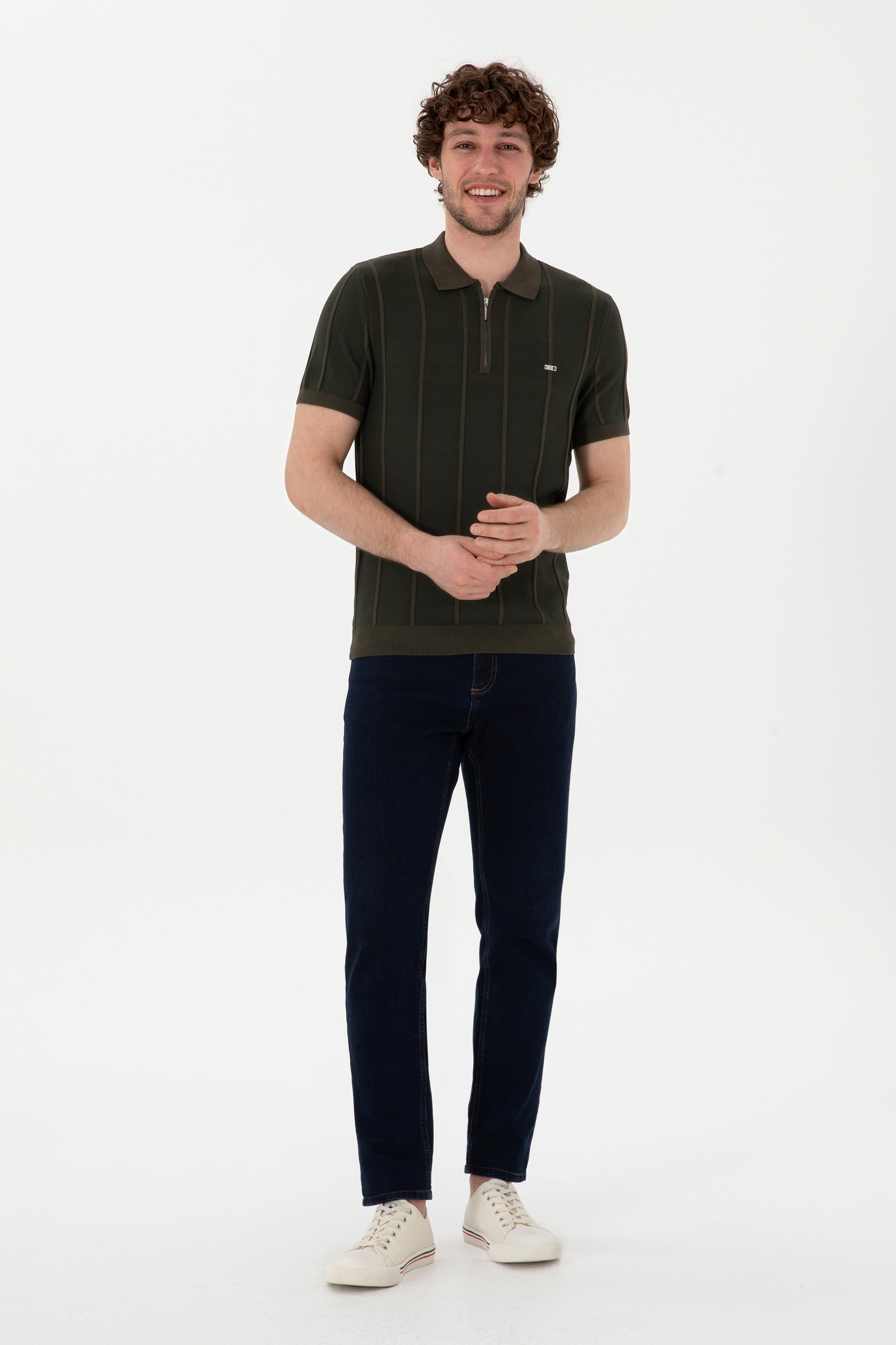Erkek Slim Fit Polo Yaka Vizon Tişört