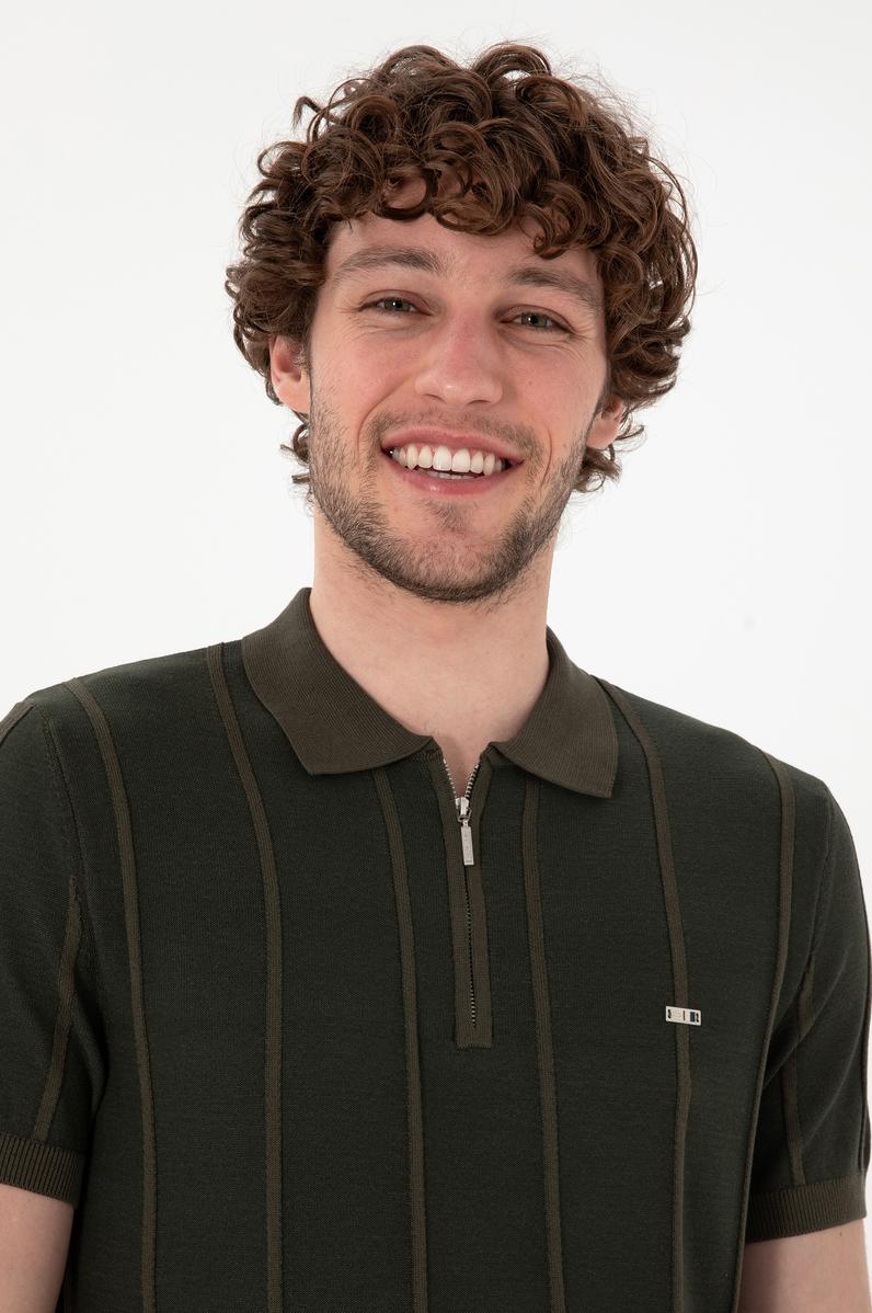 Erkek Slim Fit Polo Yaka Vizon Tişört