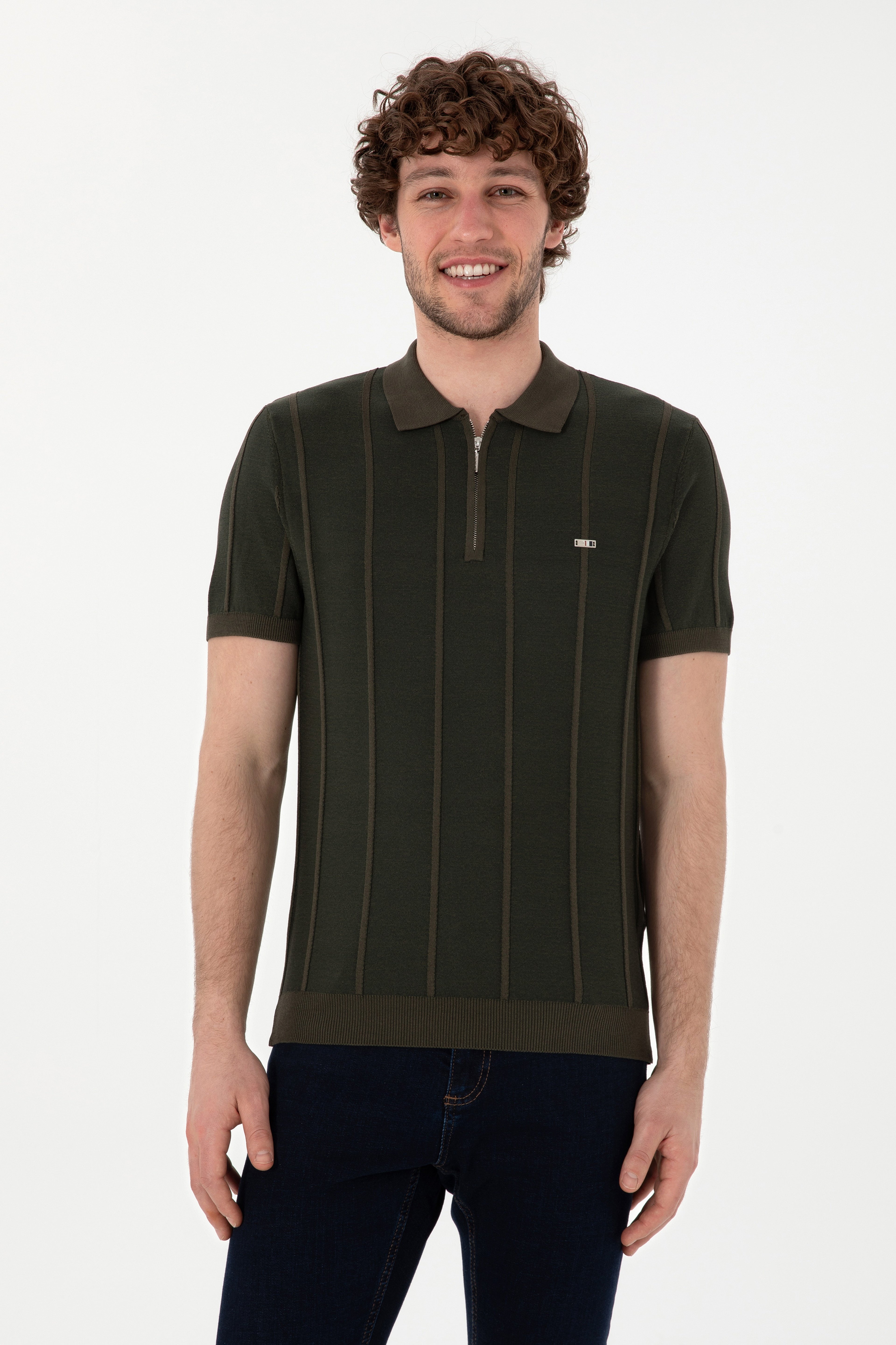 Erkek Slim Fit Polo Yaka Vizon Tişört - Image 1