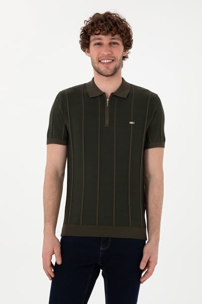 Erkek Slim Fit Polo Yaka Vizon Tişört