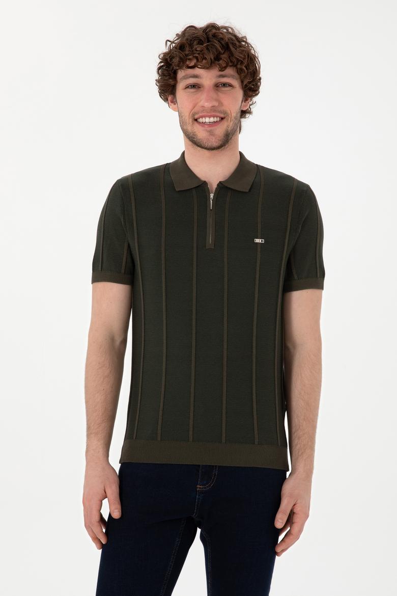 Erkek Slim Fit Polo Yaka Vizon Tişört