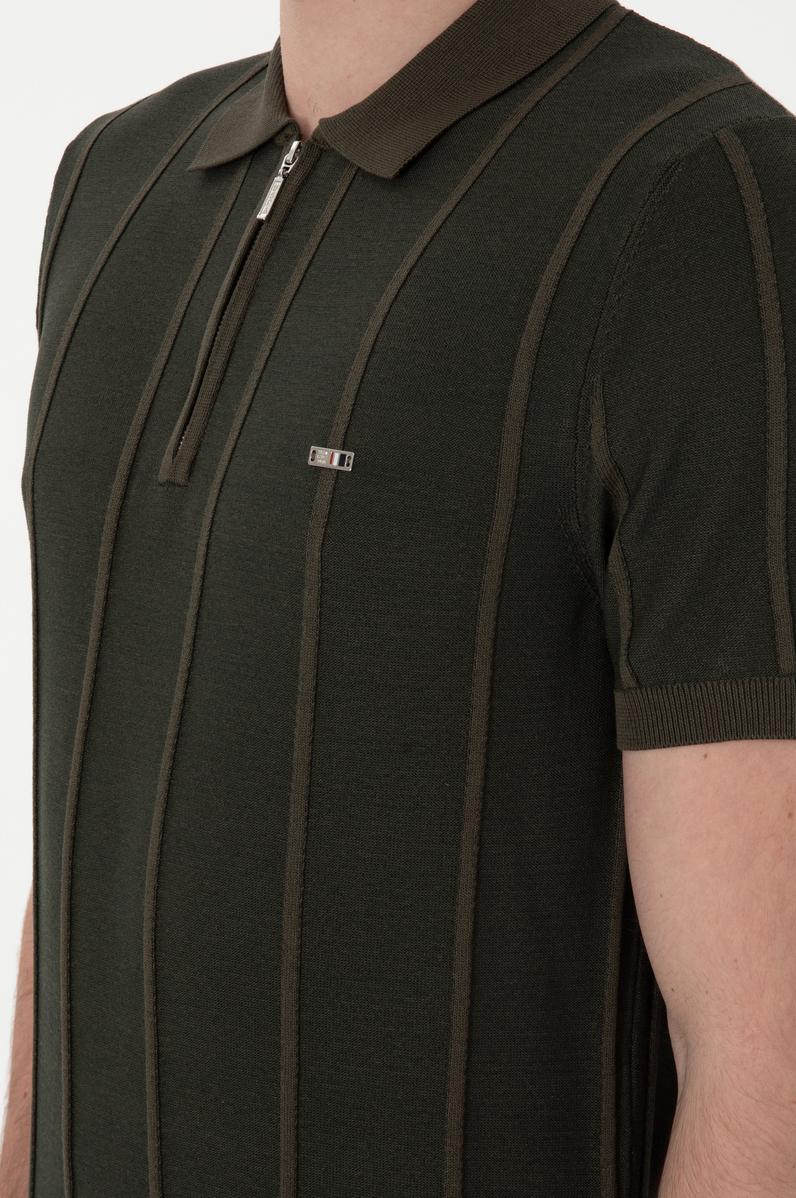 Erkek Slim Fit Polo Yaka Vizon Tişört