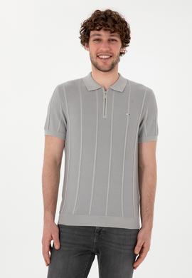 Erkek Slim Fit Polo Yaka Açık Gri Tişört - 50306457025