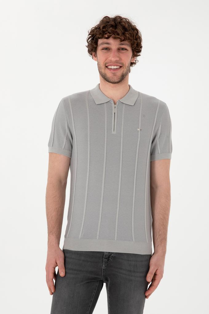 Erkek Slim Fit Polo Yaka Açık Gri Tişört