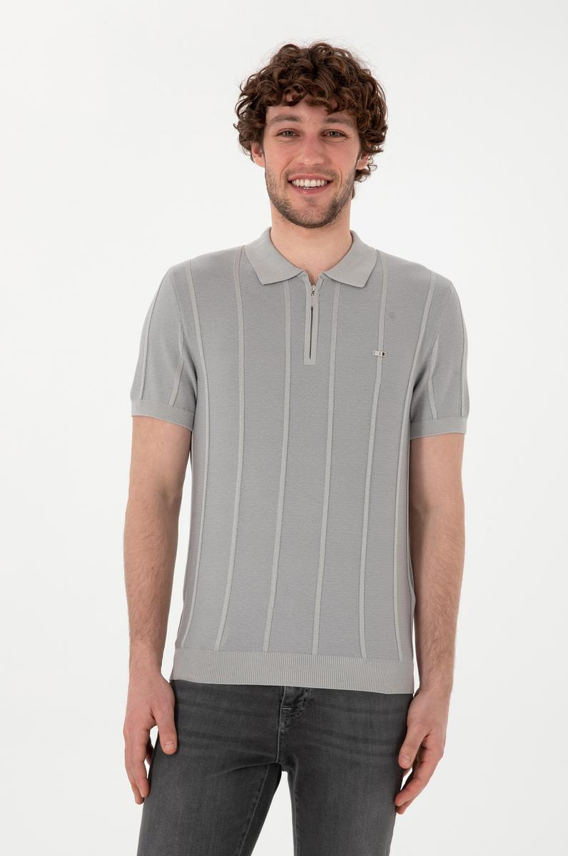 Erkek Slim Fit Polo Yaka Açık Gri Tişört