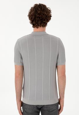 Erkek Slim Fit Polo Yaka Açık Gri Tişört - 50306457025