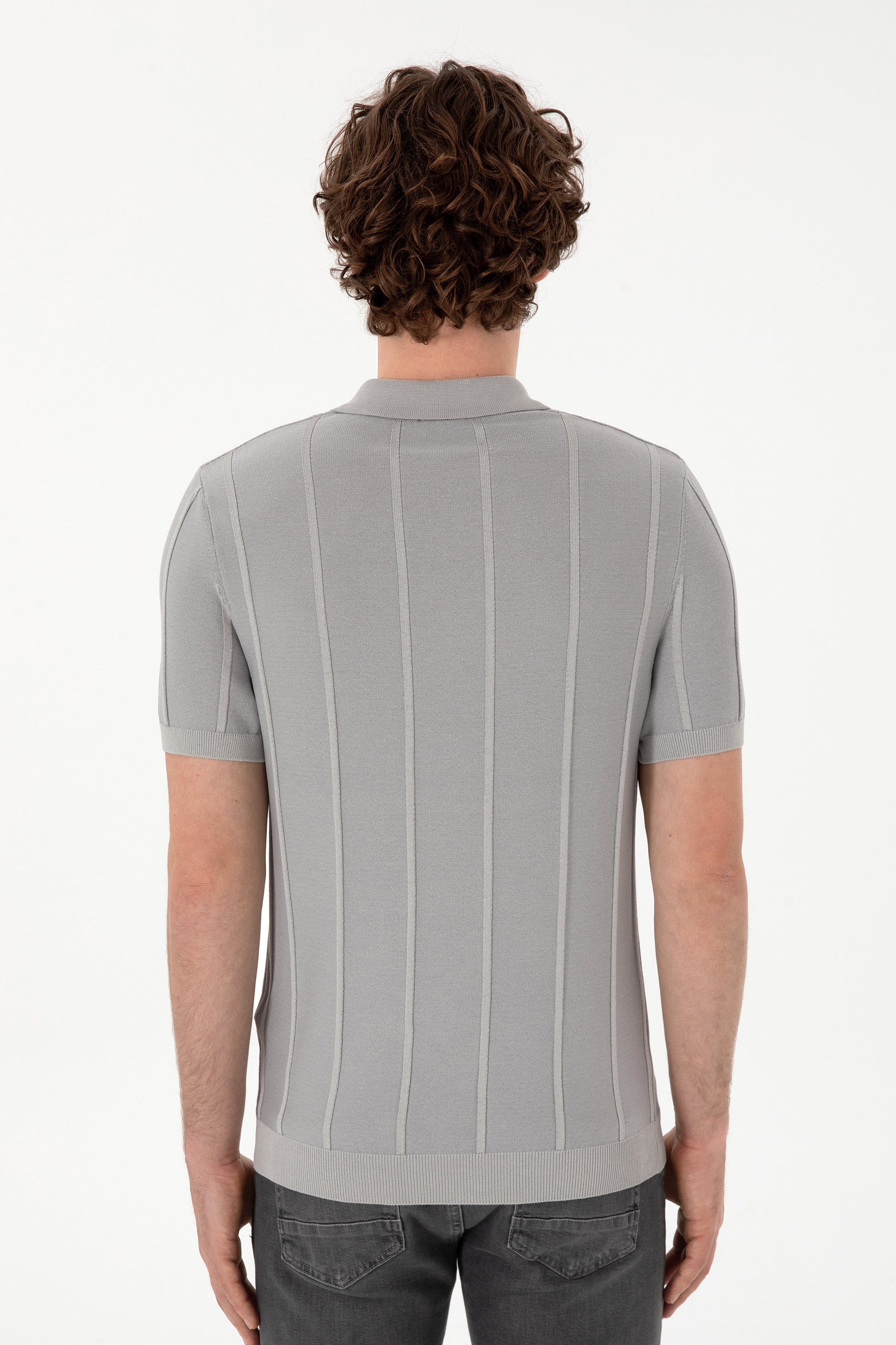 Erkek Slim Fit Polo Yaka Açık Gri Tişört
