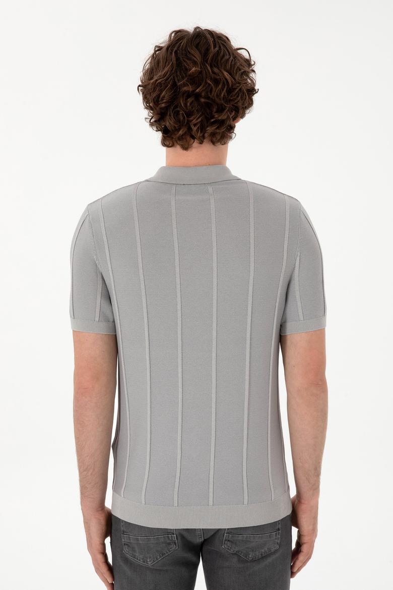 Erkek Slim Fit Polo Yaka Açık Gri Tişört - 50306457025