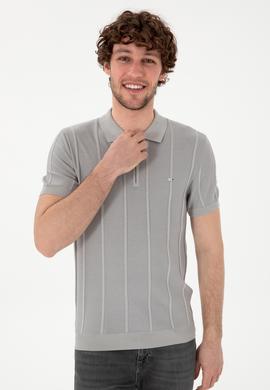 Erkek Slim Fit Polo Yaka Açık Gri Tişört - 50306457025