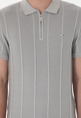 Erkek Slim Fit Polo Yaka Açık Gri Tişört - 50306457025