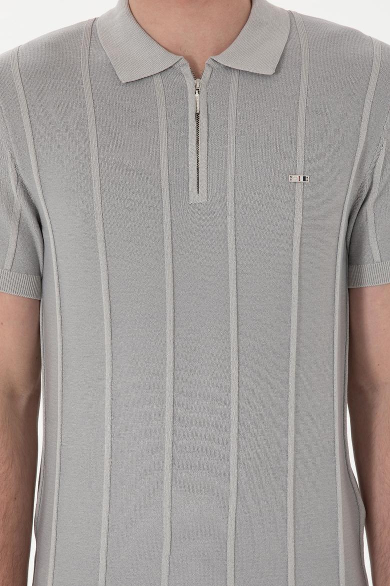 Erkek Slim Fit Polo Yaka Açık Gri Tişört - 50306457025