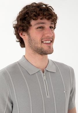 Erkek Slim Fit Polo Yaka Açık Gri Tişört - 50306457025