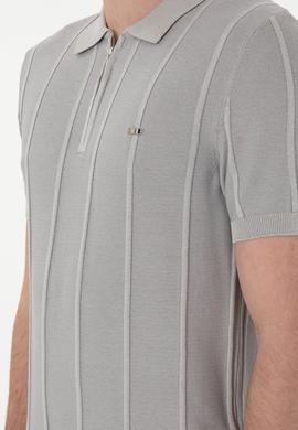 Erkek Slim Fit Polo Yaka Açık Gri Tişört - 50306457025