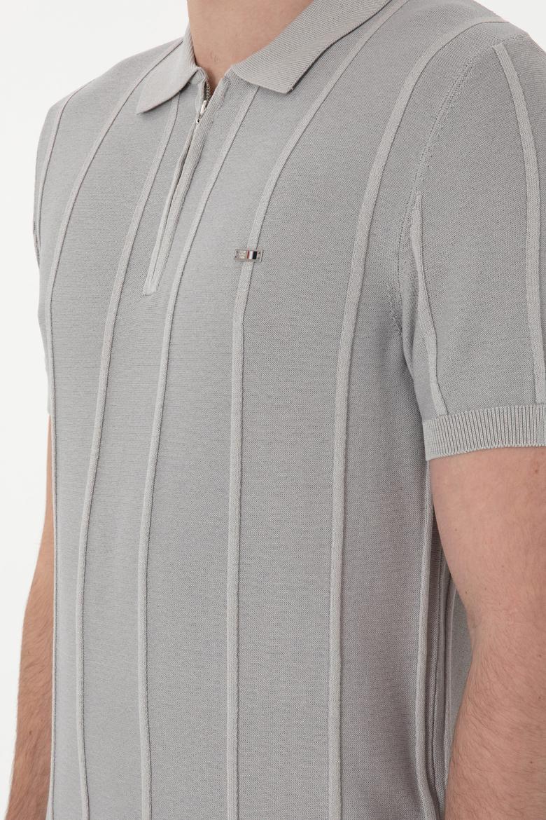 Erkek Slim Fit Polo Yaka Açık Gri Tişört - 50306457025