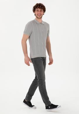 Erkek Slim Fit Polo Yaka Açık Gri Tişört - 50306457025