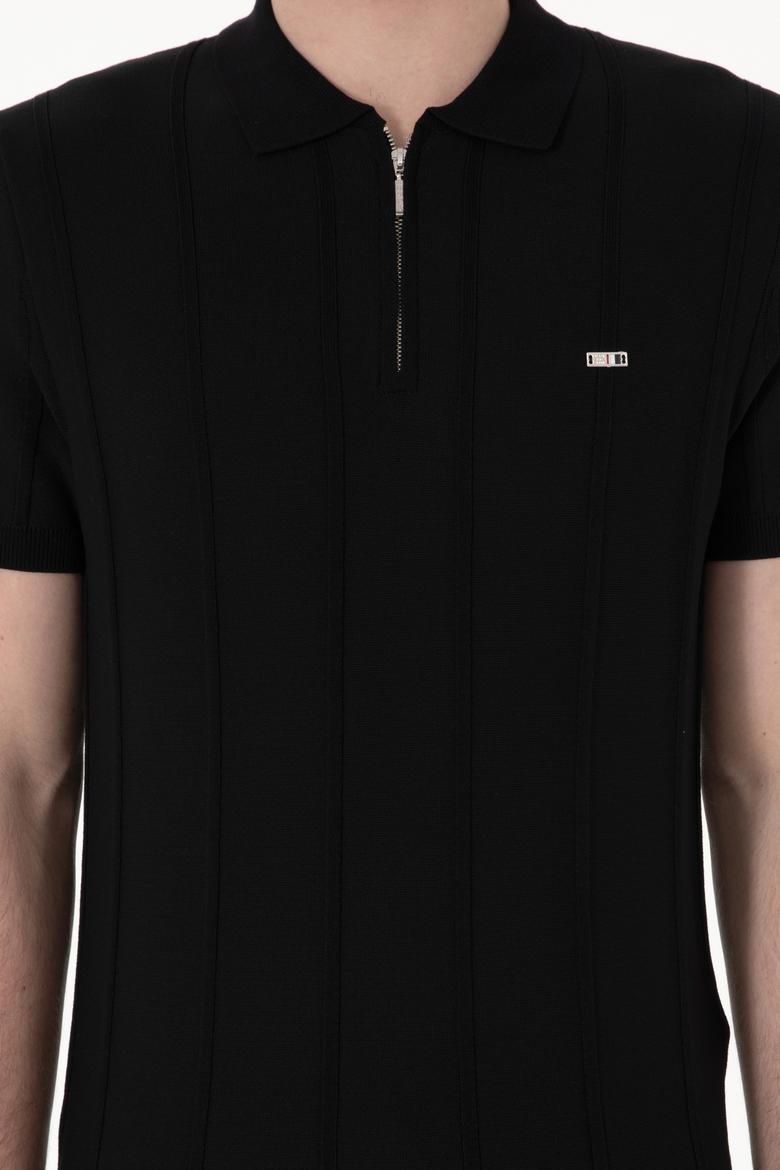 Erkek Slim Fit Polo Yaka Siyah Tişört - 50306457001