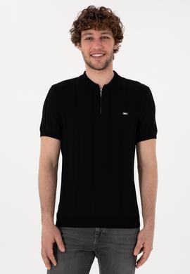 Erkek Slim Fit Polo Yaka Siyah Tişört - 50306457001