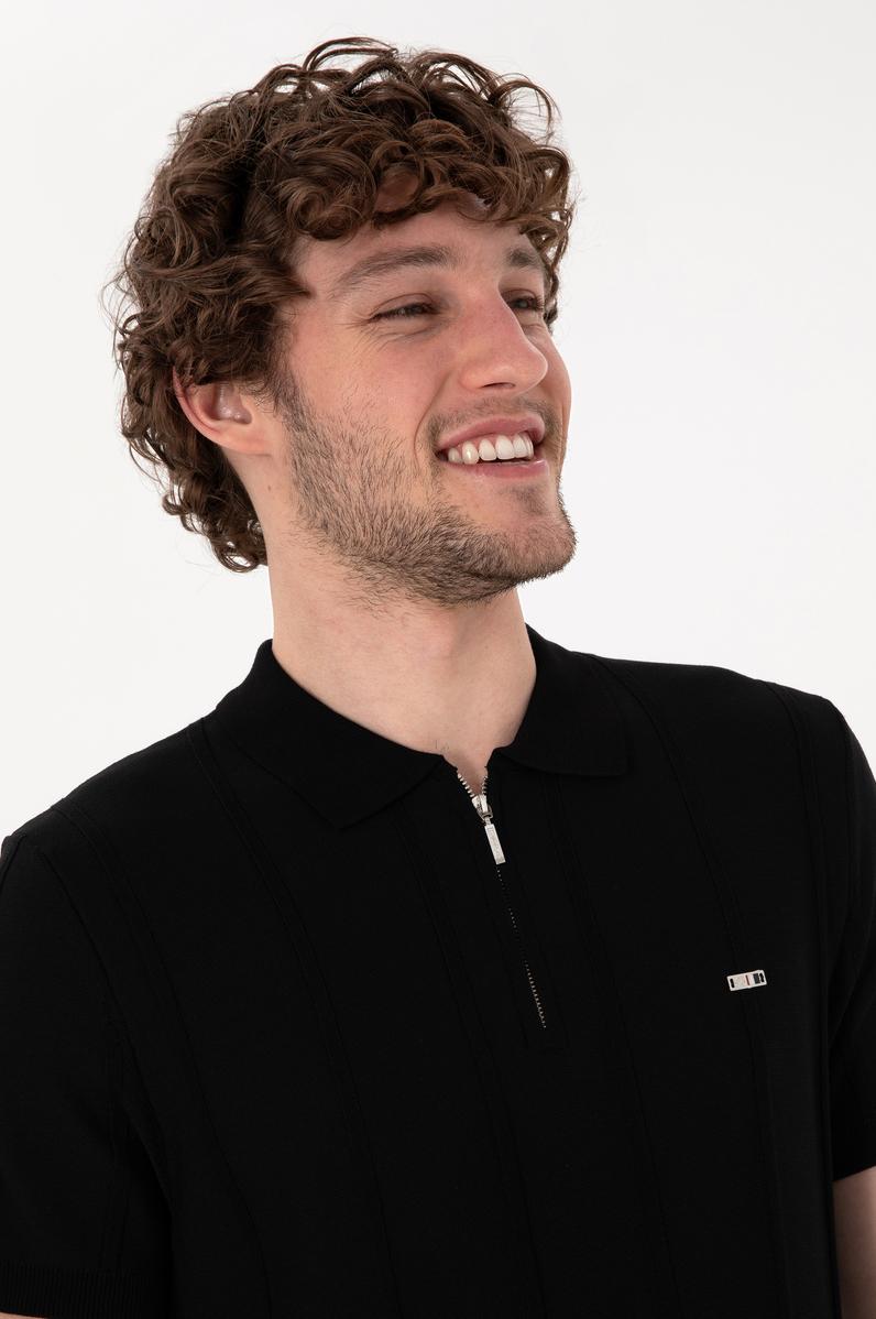 Erkek Slim Fit Polo Yaka Siyah Tişört