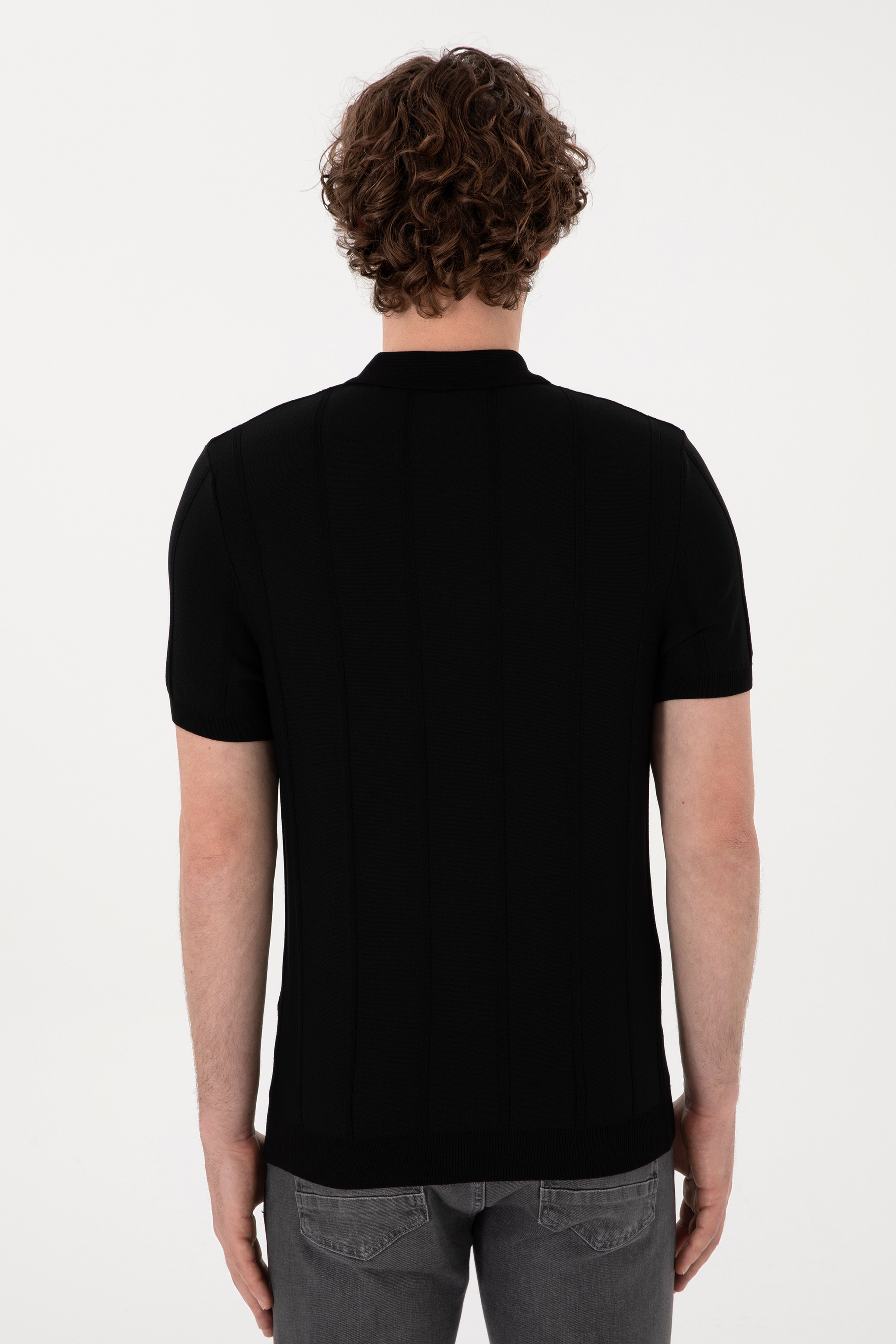 Erkek Slim Fit Polo Yaka Siyah Tişört