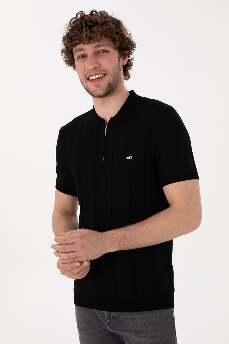 Erkek Slim Fit Polo Yaka Siyah Tişört - 50306457001