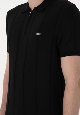 Erkek Slim Fit Polo Yaka Siyah Tişört - 50306457001